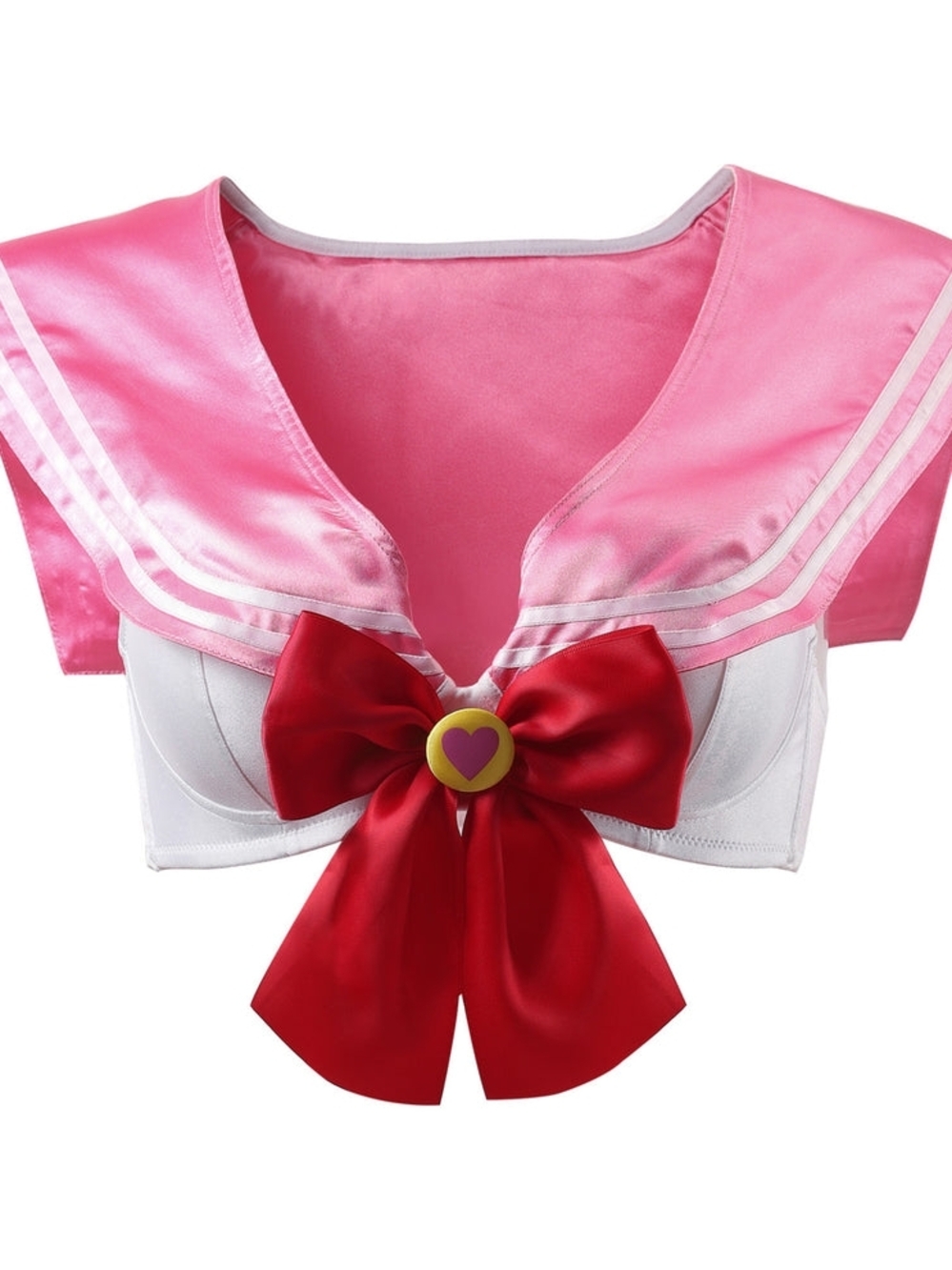 💫🎀 Pink and White Sailor Crop Bra Top with Red Bow Size Extra Large NWT 🎀💫